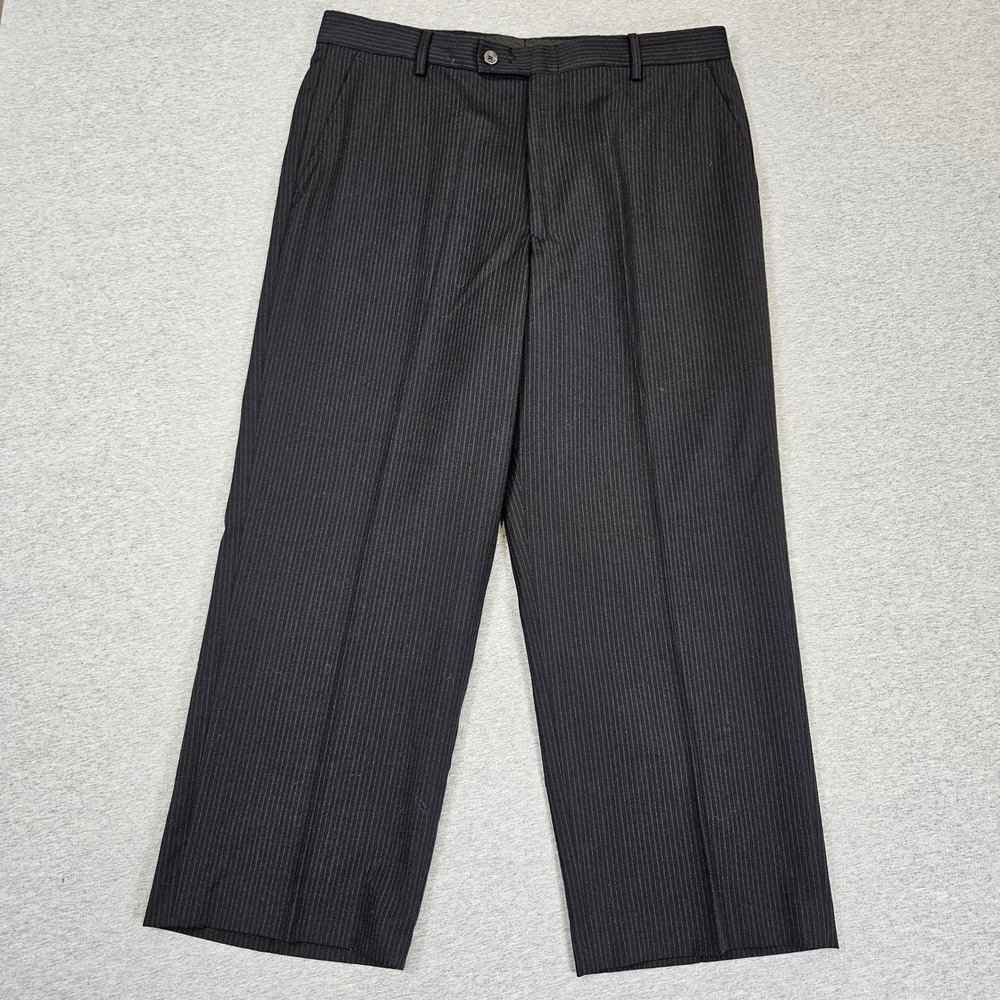 J. Ferrar Mens 100% Wool Pinstripe Dress Pants Black 34x32 (Actual 35x25)